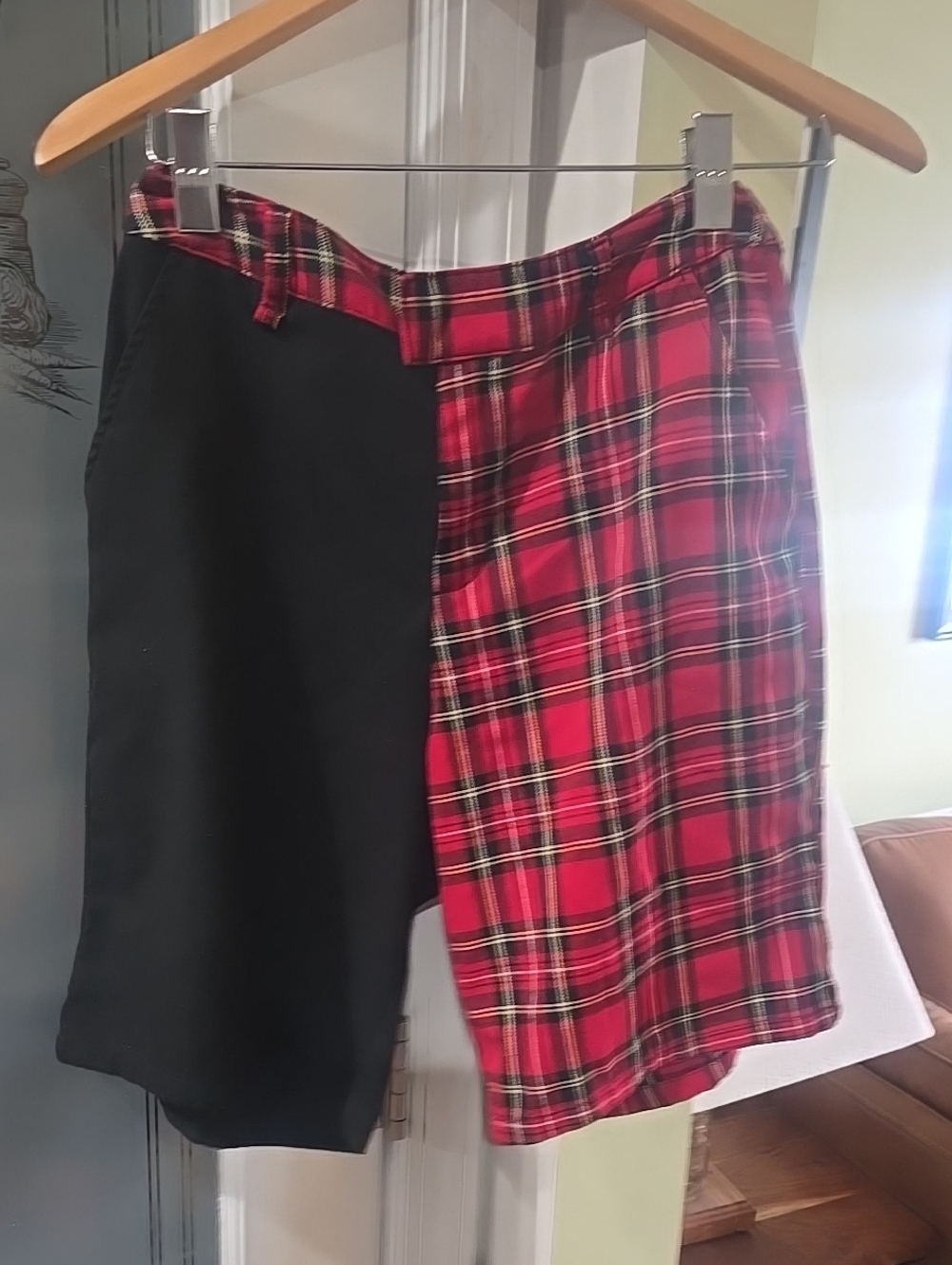 Hot Topic Black and Red Plaid Patchwork Shorts
